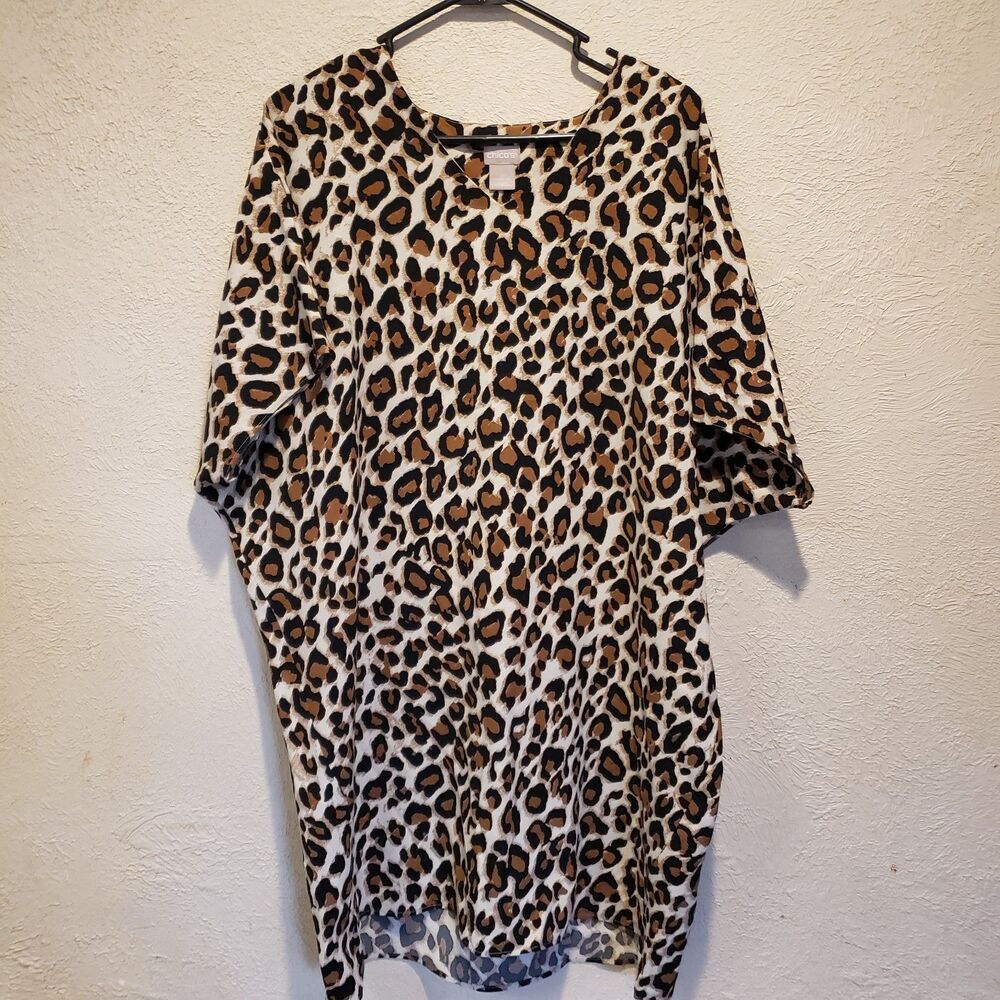 Chicos Size 2 (12) Tan Black Animal Print Cotton Blend Dress
